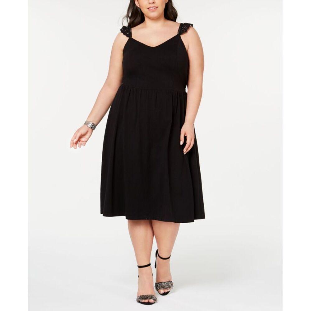 City Studios Trendy Plus Size Lace Trimmed Fit Flare Dress